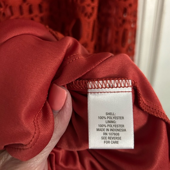 Dress Barn Women's Size 20 Rust Red/Orange Crochet Lace 3/4 Sleeve Dress - Picture 10 of 11